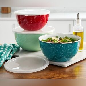 The Pioneer Woman 6-Piece Enamel on Steel Mixing Bowls with Lids